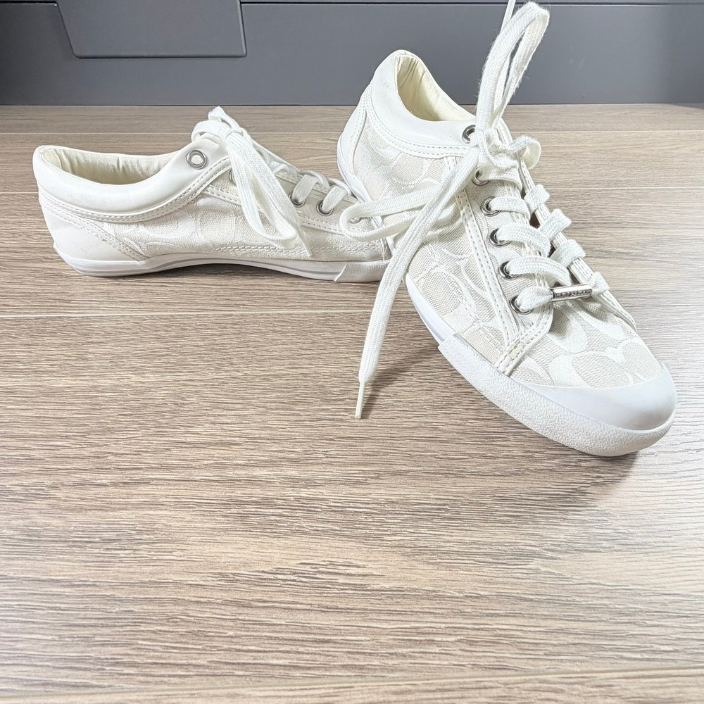 Coach Francesa White Cream Jacquard Low Top Sneakers Size 9 Designer